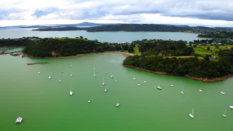 panoramic aerial view of a serene bay with sailboats