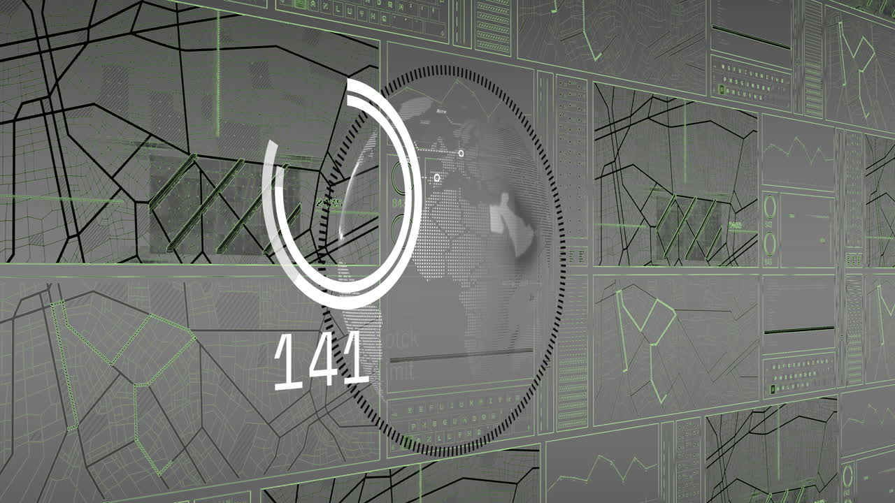 회색 배경에서 범위 스캔과 데이터 처리의 애니메이션