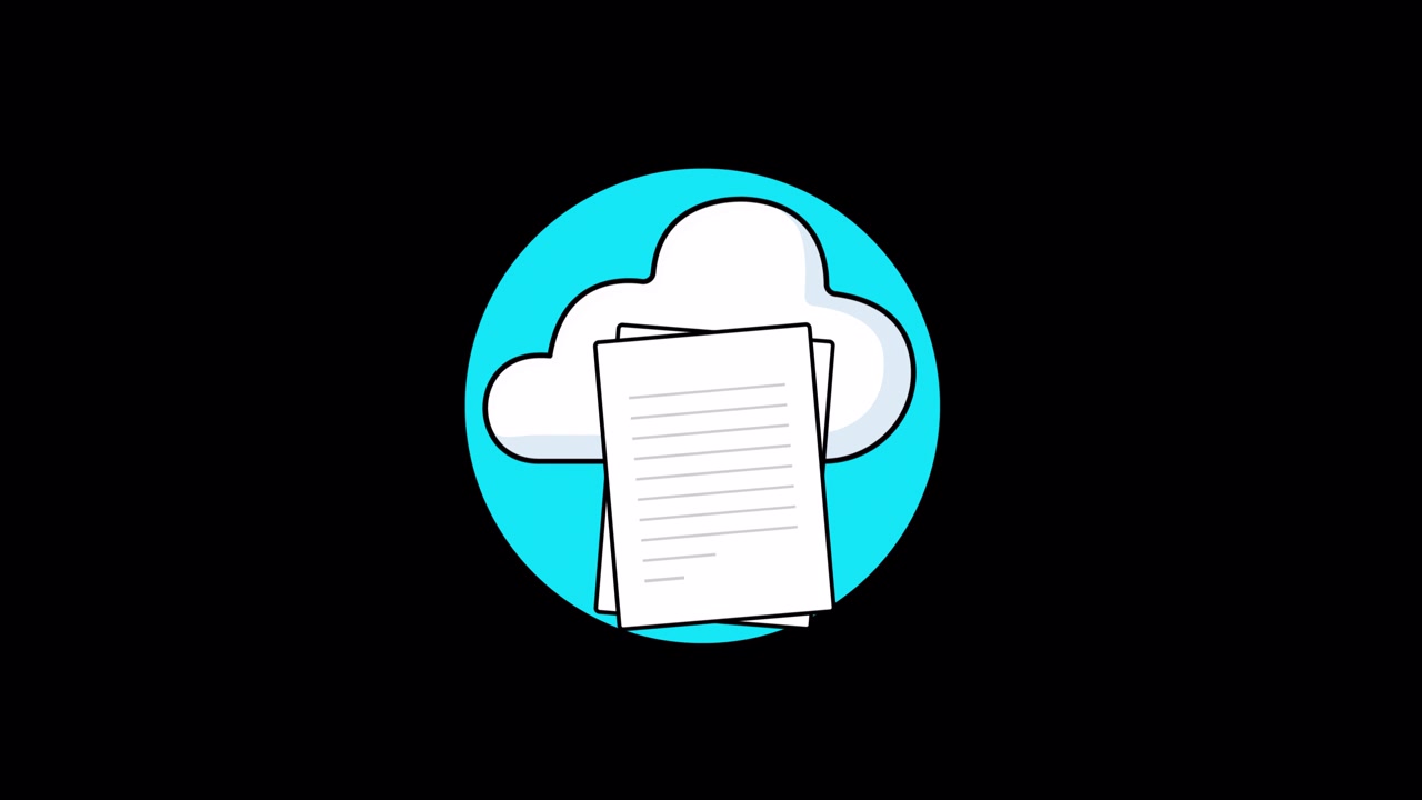 Animated Cartoon Icon of Cloud Storage with Documents