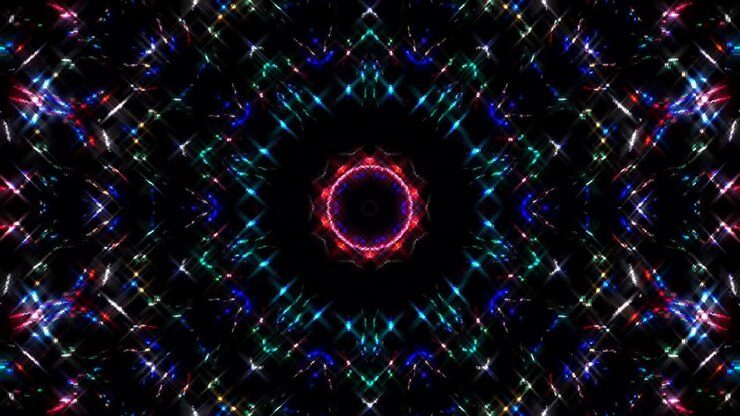 abstract lines colorful light shining round shape in center, black background