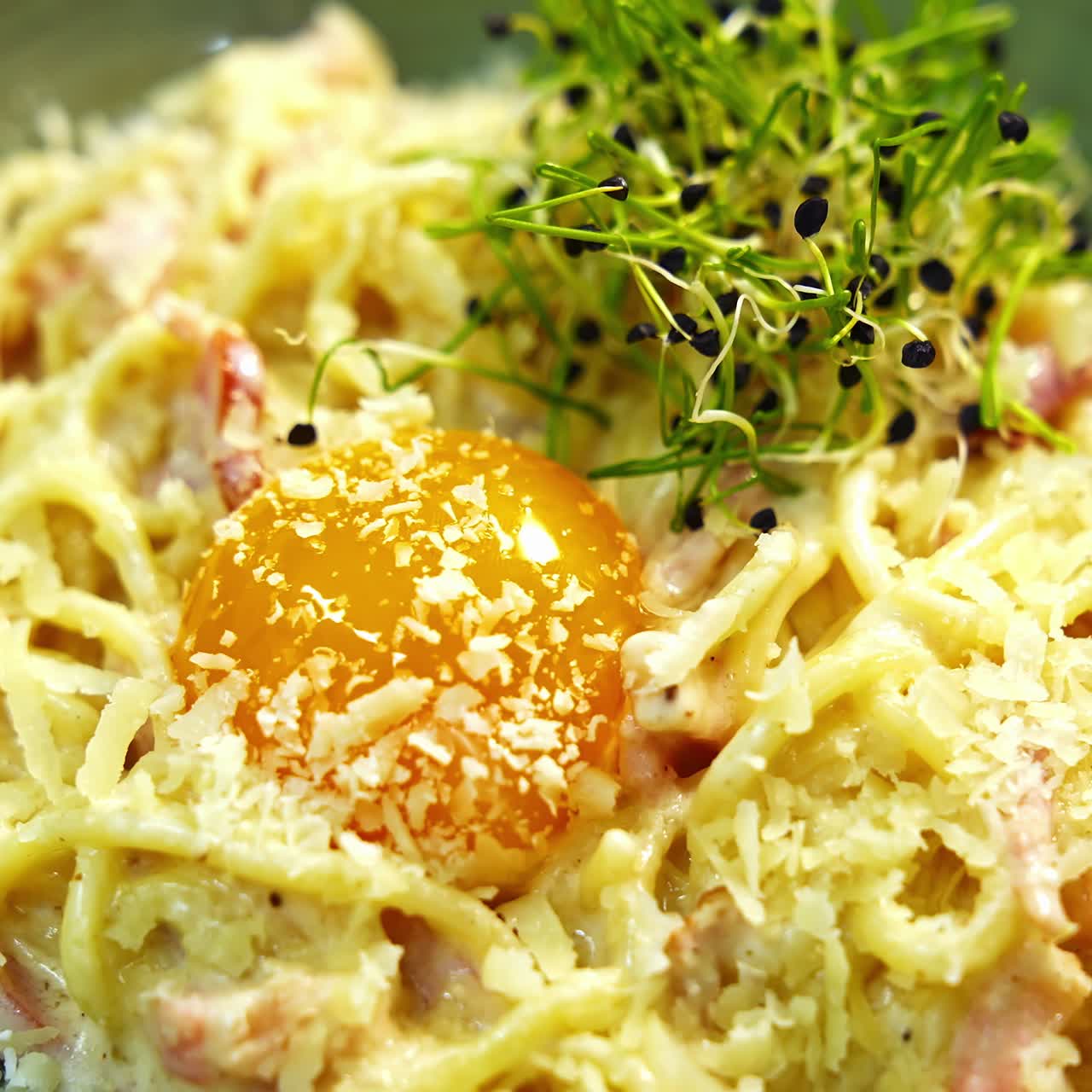 Bowl with salad in beautiful decoration. Diet lunch on a plate. Delicious dish with green sprinkle. Healthy foods with vitamins. Close-up