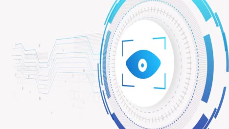 animation of network of connections and eye on white background