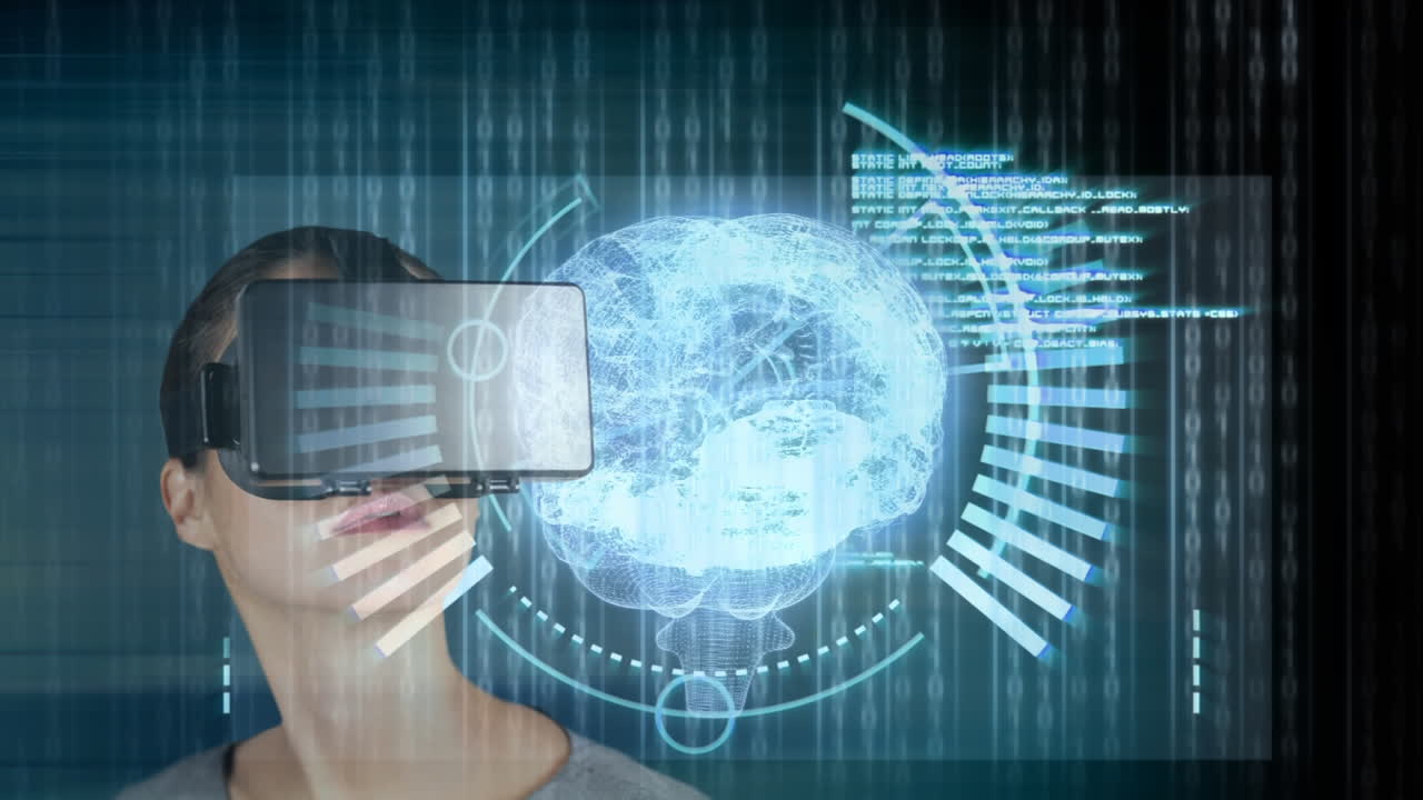 mujer usando vr para el cerebro holográfico