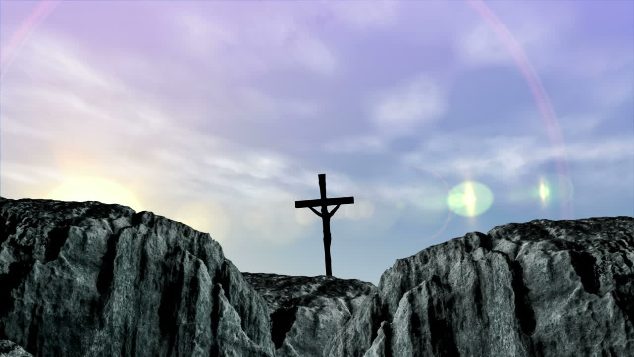 달과 태양 위에 있는 기독교 십자가의 애니메이션