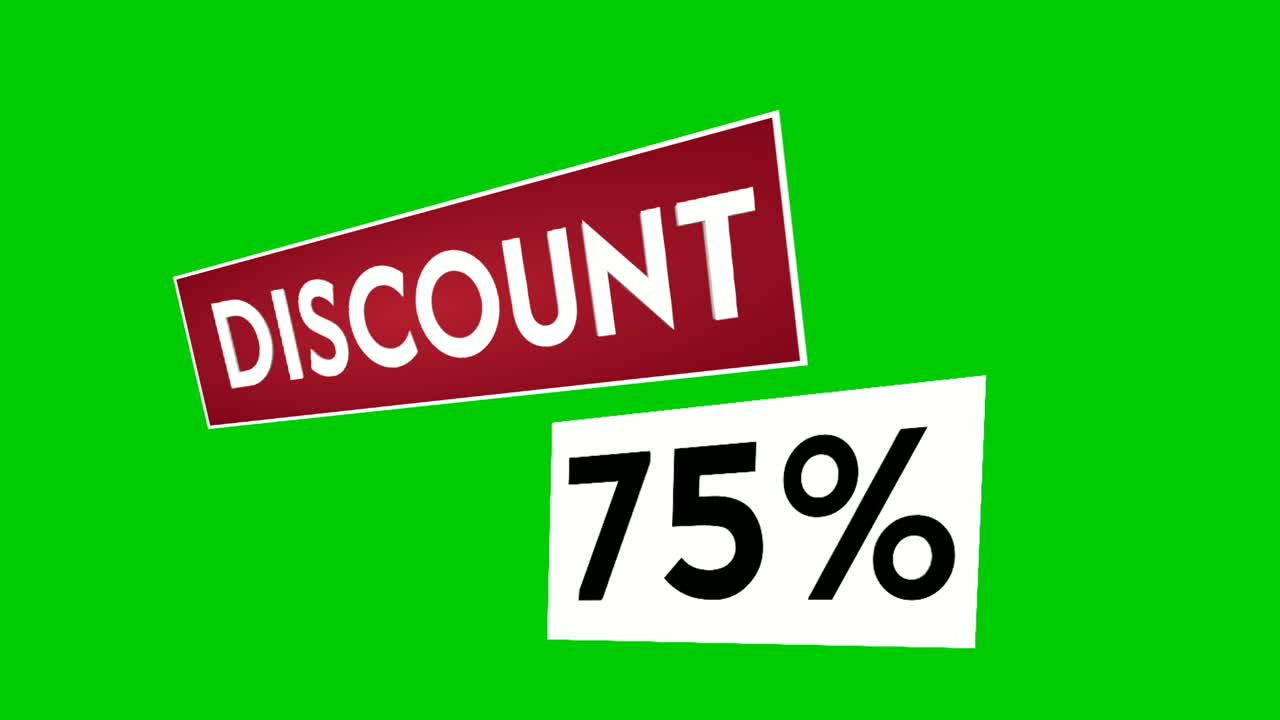 Discount 75% percent text animation motion graphics suitable for your flash sales,black Friday, shopping projects business concept on green screen