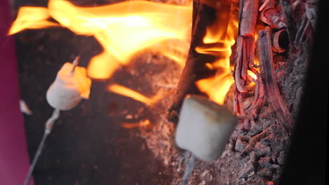 Zwei-Marshmallows-Rösten-Auf-Stöcken-über-Einem-Kleinen-Lagerfeuer