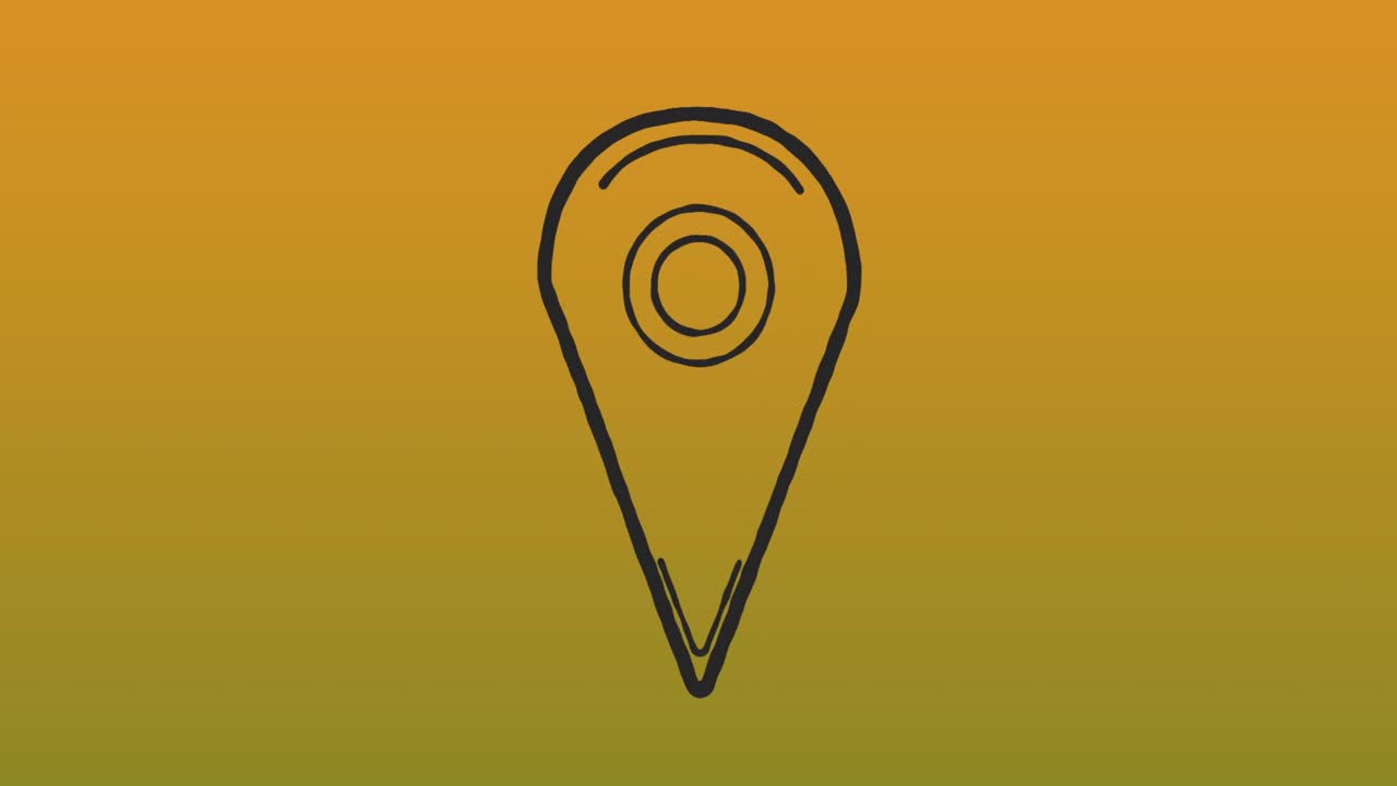Animation of map pin icon over yellow gradient background