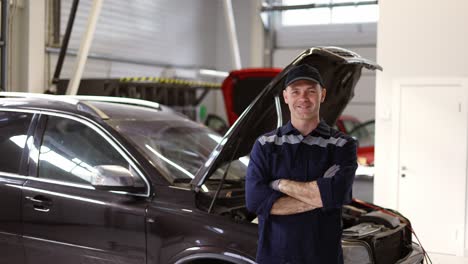 portrait of a mechanic repairing in uniform standing looking camera