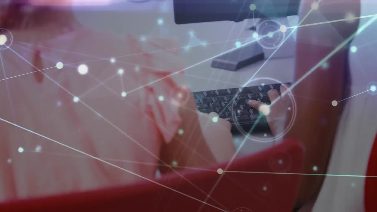 컴퓨터를 사용하는 여학생을 통해 연결 네트워크의 애니메이션