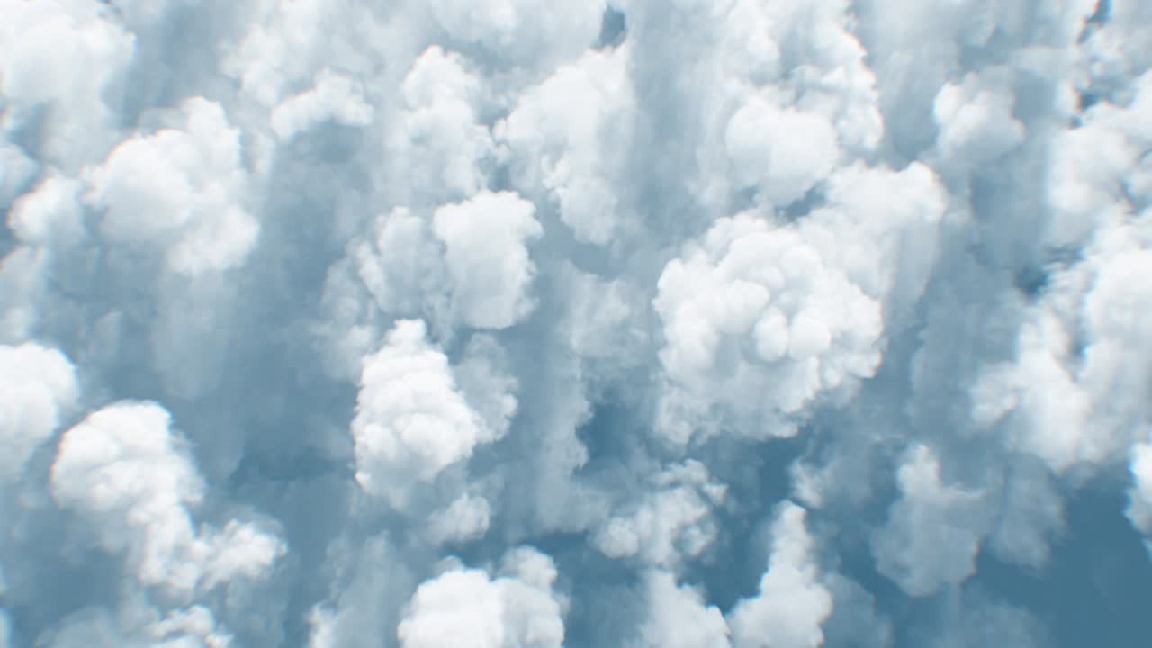 구름 위를 날아가는 아름다운  뷰 낮의 빛이 완벽합니다. 오후의 태양 아래 현실적인 끝없는 구름 풍경을 날아가는 3d 애니메이션을 looped.