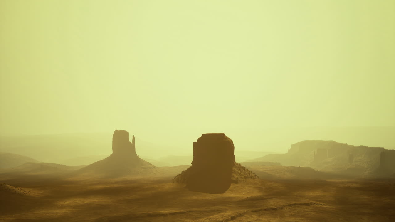 Sunset over the desert landscape showcasing rock formations at dusk