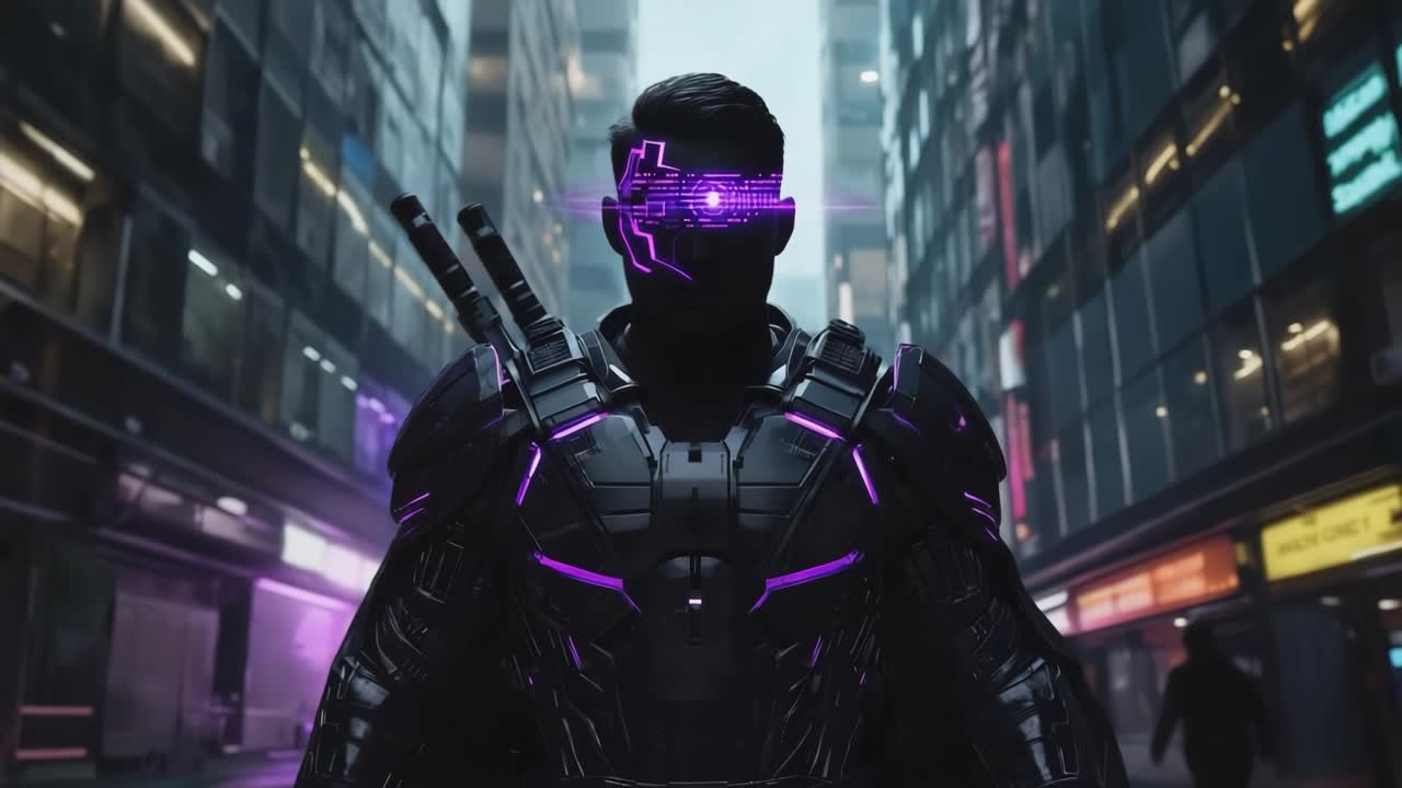 Cyberpunk Warrior in a Futuristic City