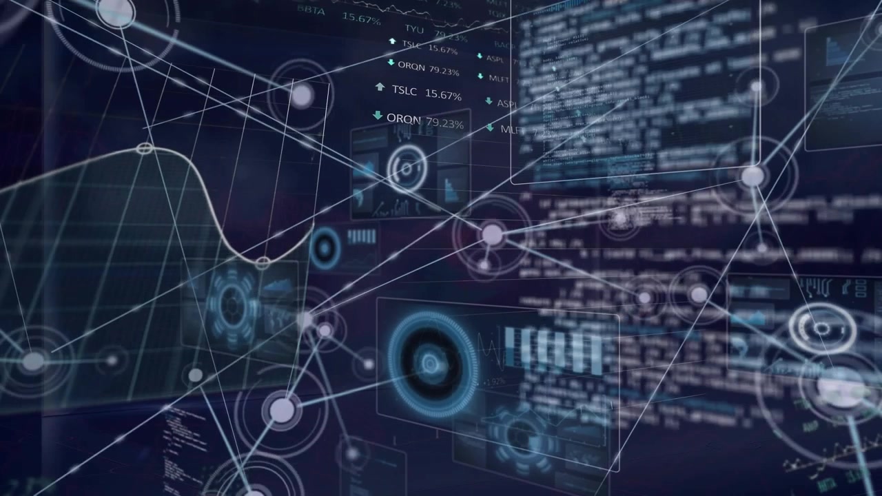 Animation of network of connections with icons and data processing over server