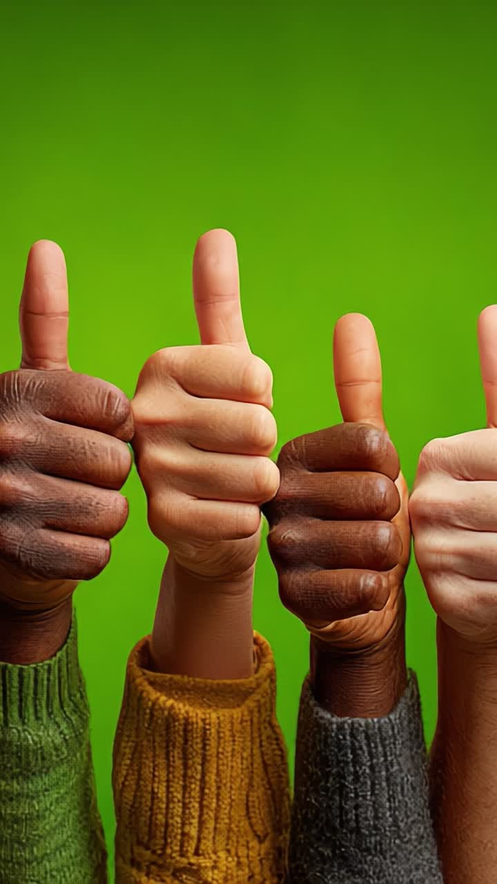 A Group of Hands Giving Thumbs Up: Celebrating Friendship and Solidarity with Joyful Gestures Against a Bright Green Background