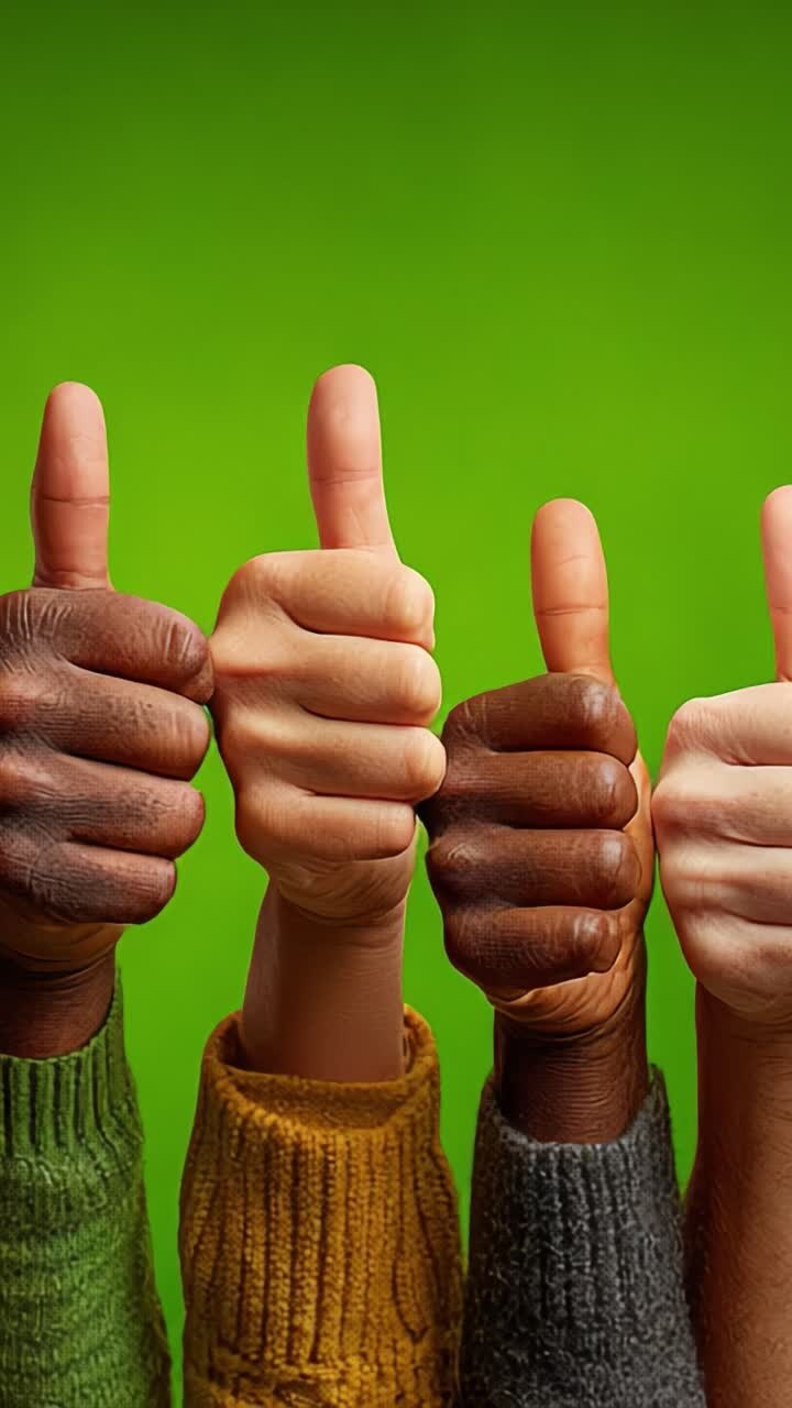 A Group of Hands Giving Thumbs Up: Celebrating Friendship and Solidarity with Joyful Gestures Against a Bright Green Background