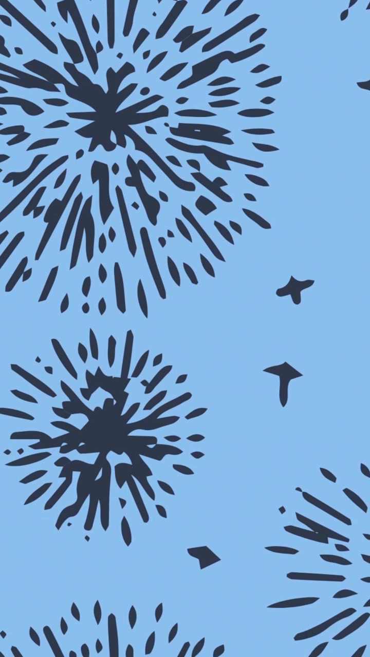 Animation of black fireworks moving over blue background