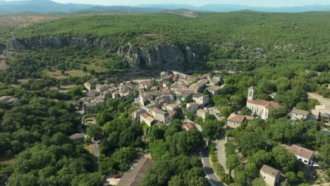 picturesque balazuc village in ardèche gorge aerial reveal landscape