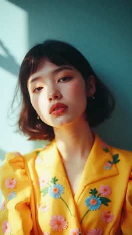 portrait of a woman in a yellow floral dress