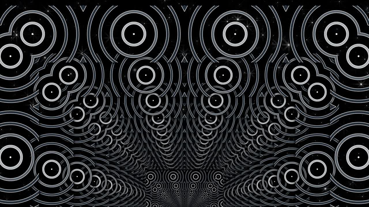 una escena con muchos círculos. una abstracción de perspectiva con la ilusión de profundidad. videoarte de concierto.