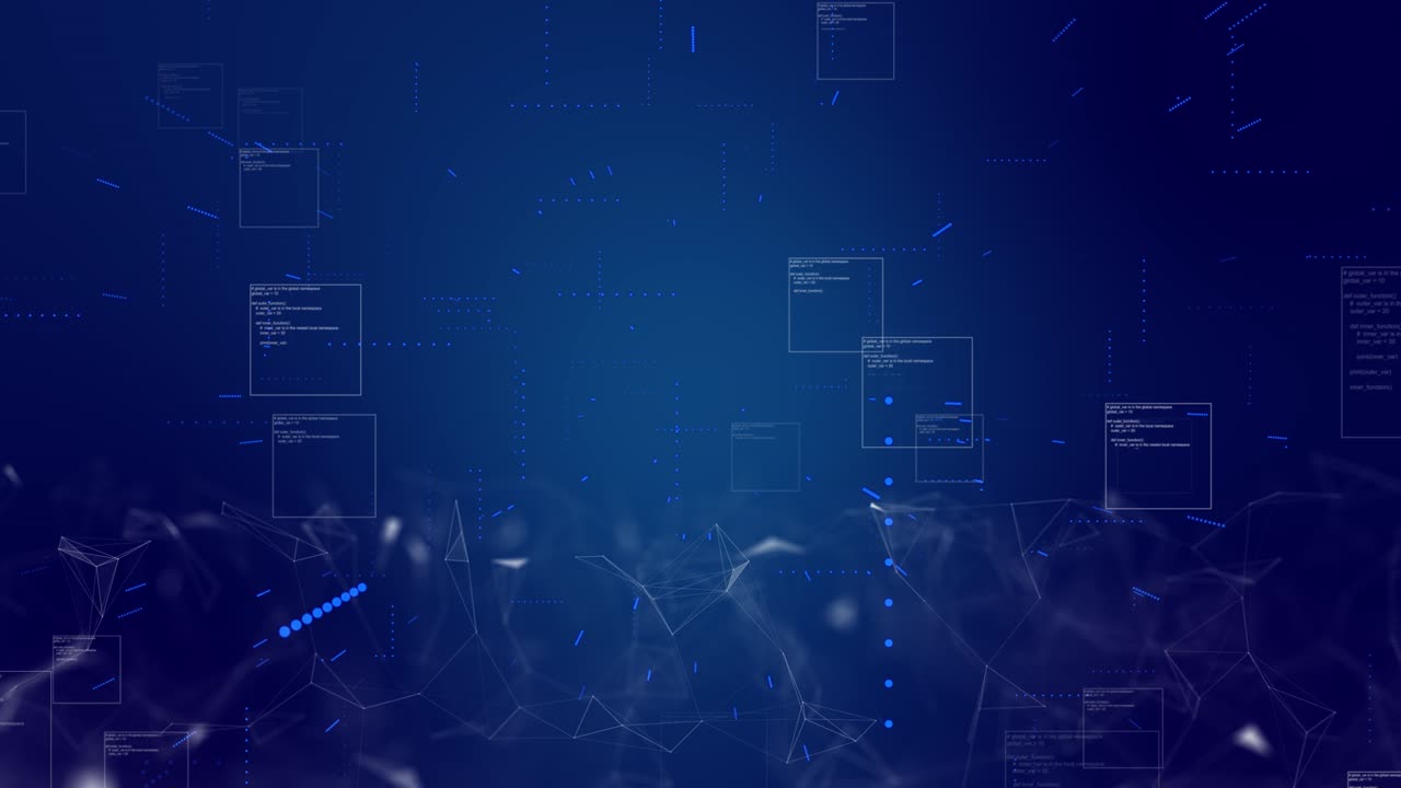 Abstract blue waves background animation plexus nodes lines hi tech connections polygonal cyber