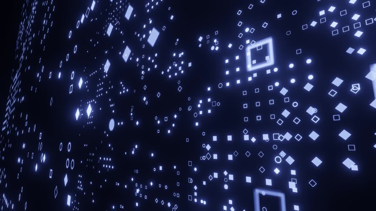 Motion graphic 4K flying into digital technologic tunnel. Abstract digital particle wave and light abstract background, technology background. Technological and connection motion background.