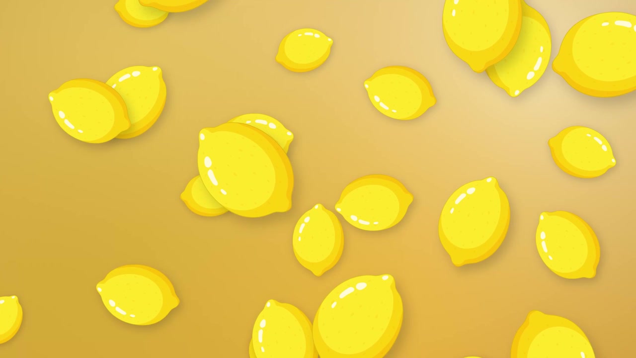 Limoni gialli stilizzati cadono continuamente su uno sfondo a maglie sfumate dorate e calde in animazione 2D