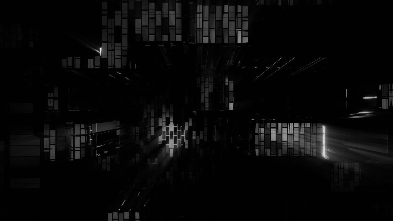 VJ Loop - Falling Through a Glitching Digital Environment With White Light Shining Through Intermittent Grid Structures