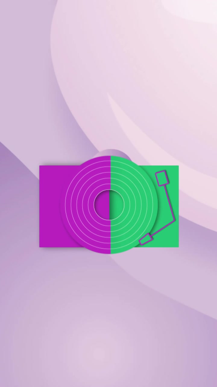 Animation of icon over shapes on purple background