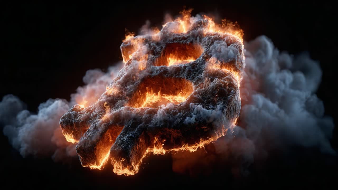 Dynamic Representation of Cryptocurrency Symbol in Flames, Merging Technology with Artistry to Illustrate the Influence and Energy of Digital Currency