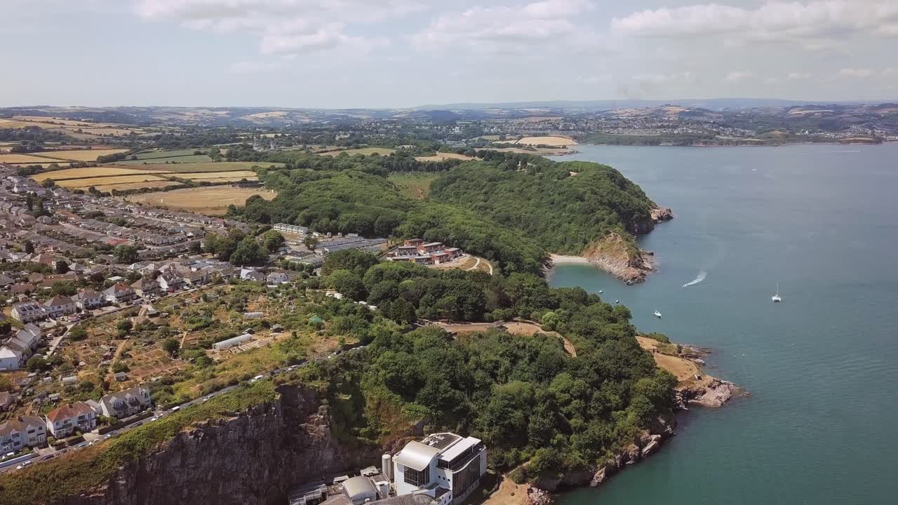 Aerial View of Coastal Town and Ocean
