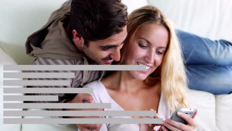 horizontal bar chart animation over couple using smartphone on couch