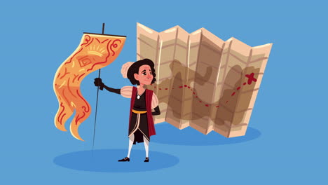 cristóbal colón con la animación de la bandera