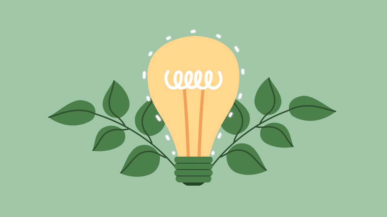 ecology animation with bulb and leafs