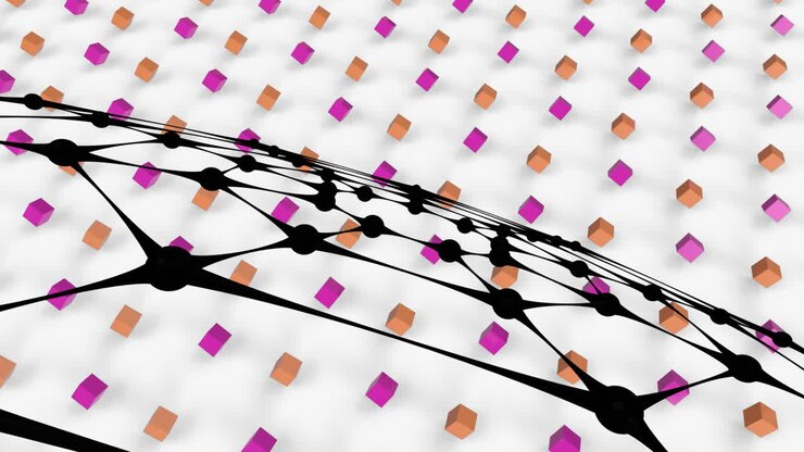 Animation of pattern with black network and cubes moving