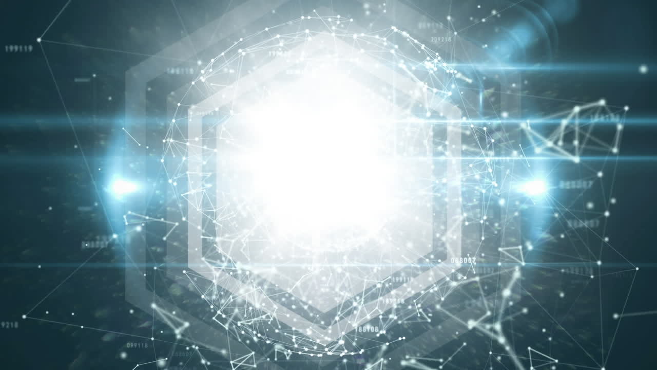 방패 배경에서 에너지 시스템이 움직이고 변화합니다.