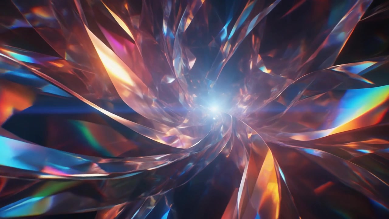 Abstract Motion Background with Glowing Crystal Refractions and Light