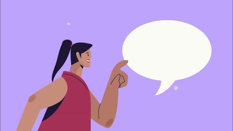 mujer joven con animación de burbuja de habla