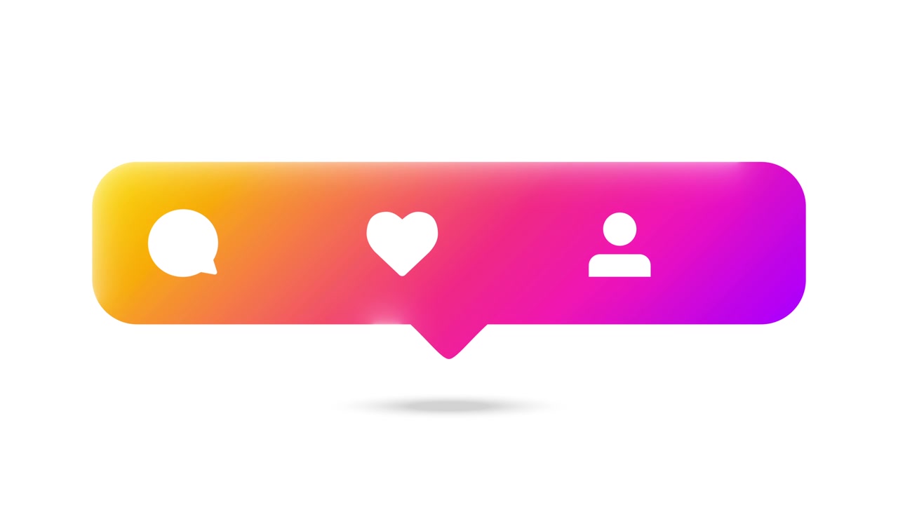 Elemento UI animato per i social media che mostra metriche in crescita di follower, mi piace e commenti e una vivace sfumatura rosa-arancio su sfondo bianco