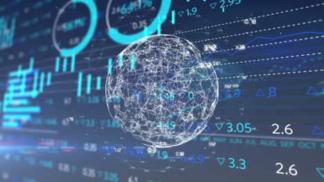 animation of financial data processing over globe