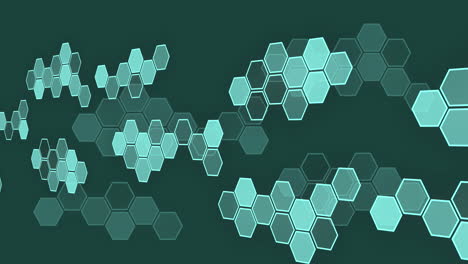 animación del procesamiento de datos científicos con hexágonos sobre fondo verde.