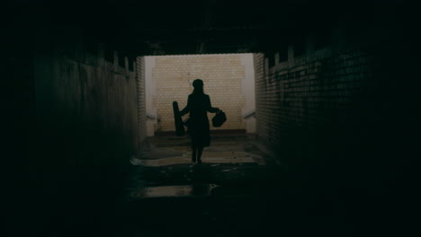 Shadow-of-Woman-Running-In-Tunnel