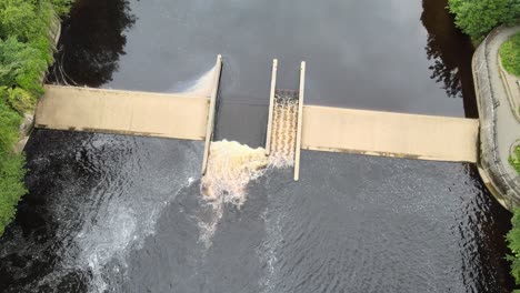 Drone-Overhead-of-Weir-and-Salmon-ladder-on-River-Tees-at-Barnard-Castle