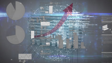 animación de flechas, gráficos y procesamiento de datos en todo el mundo