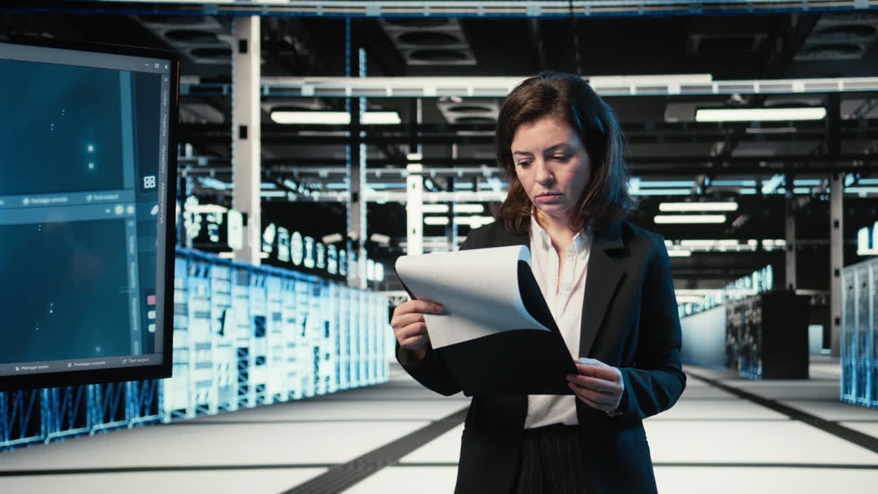 Portrait Of Smiling Data Center Engineer Optimizing Equipment Rigs Using Ai