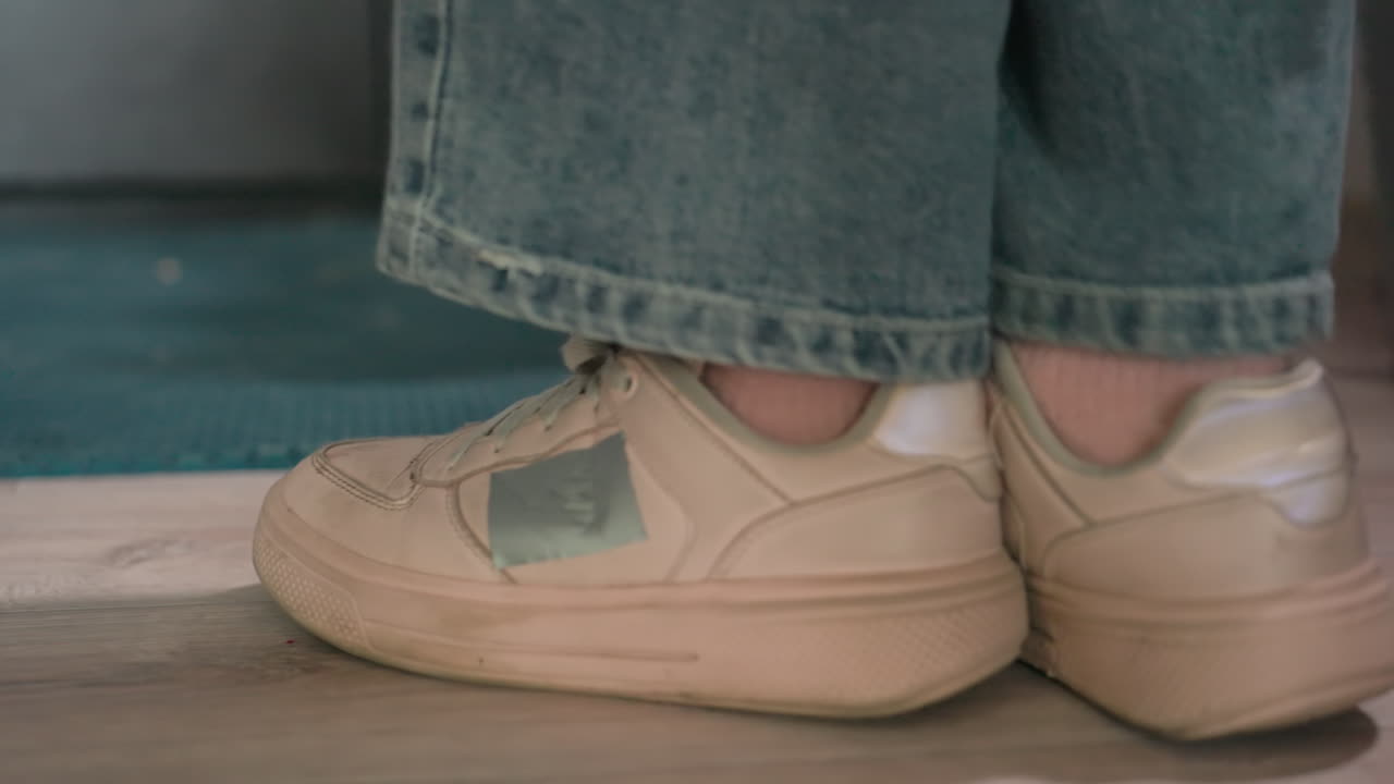 Casual Home Entry, Bare Heel Steps Onto Soft Welcoming Carpet, Gentle Scene Of Daily Routine At Quiet Doorway, Peaceful Moment Of Casual Arrival Captured With Soft Illumination And Domestic Ease