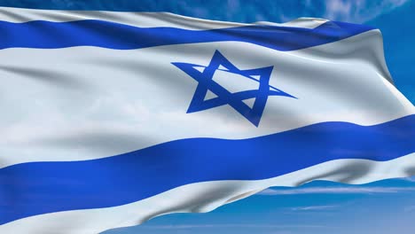 flag of israel with fabric structure against a cloudy sky (loopable)