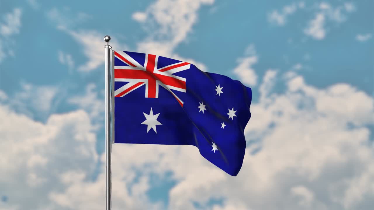 escuchó la bandera de la isla y las islas mcdonald ondeando en el cielo azul video realista de 4k