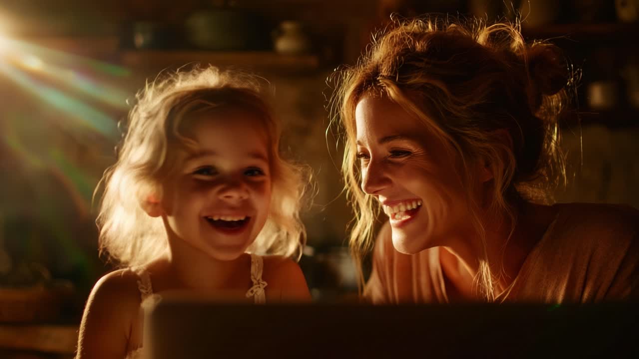A Heartwarming Moment Between Mother and Daughter: Captured Laughter and Joy in a Warm Atmosphere of Love and Connection During a Cherished Family Time