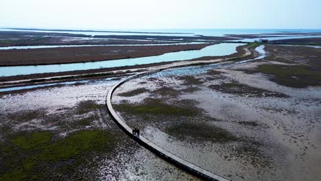 Aerial-Shot-of-People-bird-watching-at-Delta-Evros,-Greece,-4K-Footage