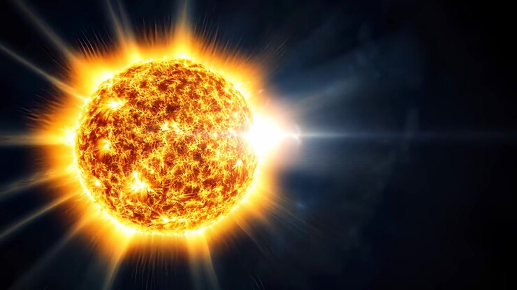Glowing Sun Surface with Solar Flares in Deep Space